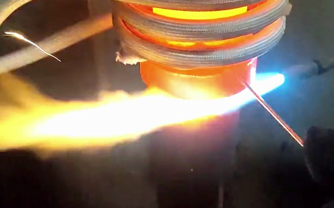 高頻焊機(jī)加火焰雙重加熱焊接直徑50mm的紫銅管